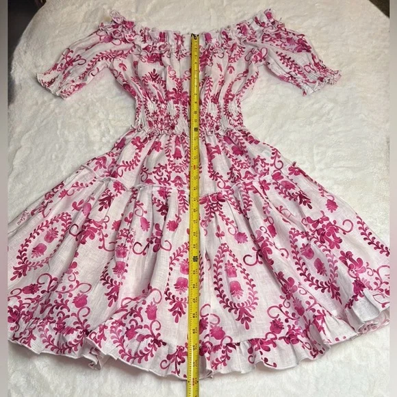 Luisa Positano Giorgio Mini Dress White & Pink Linen Amalfi Coast Italy Inspired - Picture 16 of 16